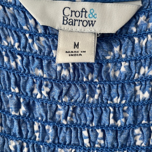 Croft & Barrow Smock Sleeveless Midi Dress Geometric Design M Blue White Casual. - Picture 2 of 12